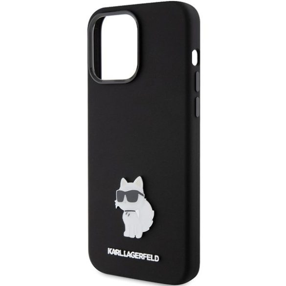 Karl Lagerfeld KLHCP15XSMHCNPK iPhone 15 Pro Max 6.7" fekete Szilikon Choupette fém kitűző tok