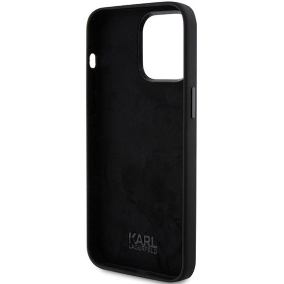 Karl Lagerfeld KLHCP15XSMHCNPK iPhone 15 Pro Max 6.7" fekete Szilikon Choupette fém kitűző tok