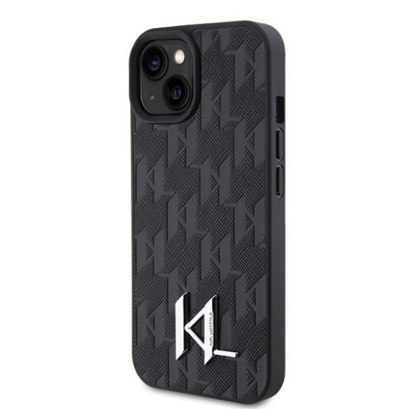 Karl Lagerfeld KLHCP15SPKLPKLK iPhone 15 / 14 / 13 6.1" fekete keménytok bőr fém monogram logóval