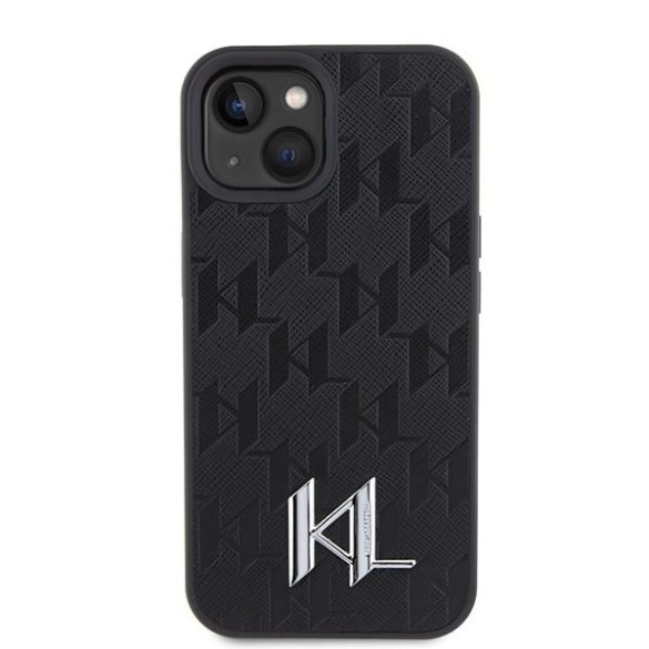 Karl Lagerfeld KLHCP15SPKLPKLK iPhone 15 / 14 / 13 6.1" fekete keménytok bőr fém monogram logóval