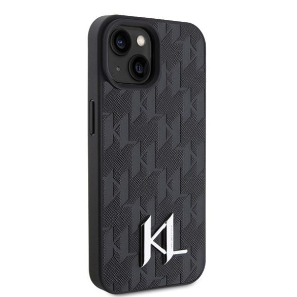 Karl Lagerfeld KLHCP15SPKLPKLK iPhone 15 / 14 / 13 6.1" fekete keménytok bőr fém monogram logóval