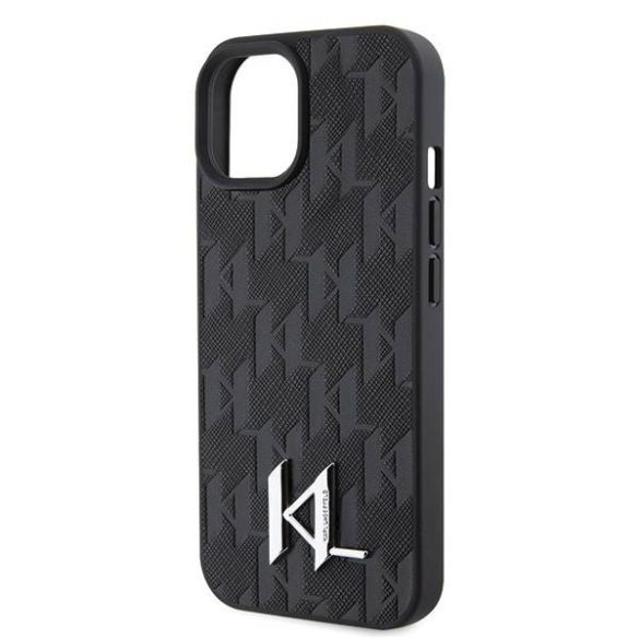 Karl Lagerfeld KLHCP15SPKLPKLK iPhone 15 / 14 / 13 6.1" fekete keménytok bőr fém monogram logóval