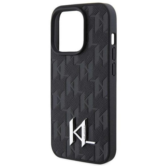 Karl Lagerfeld KLHCP15LPKLPKLK iPhone 15 Pro 6.1" fekete bőr tok bőr monogram fém bélyegző fém logóval