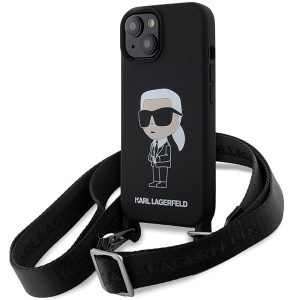 Karl Lagerfeld KLHCP15SSCBSKNK iPhone 15 / 14 / 13 6.1" keménytok fekete Crossbody Szilikon ikonikus ikonikus