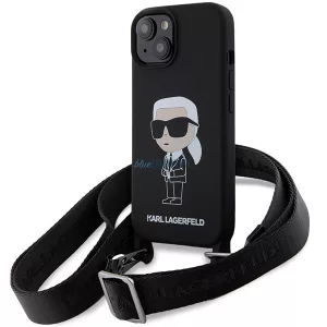 Karl Lagerfeld KLHCP15SSCBSKNK iPhone 15 6.1" keménytok fekete Crossbody Szilikon ikonikus ikonikus