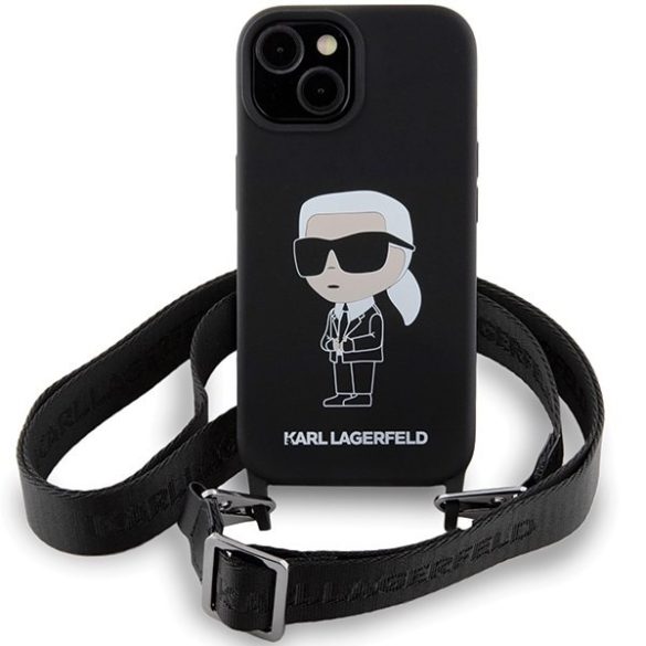Karl Lagerfeld KLHCP15SSCBSKNK iPhone 15 / 14 / 13 6.1" keménytok fekete Crossbody Szilikon ikonikus ikonikus