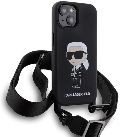 Karl Lagerfeld KLHCP15SSCBSKNK iPhone 15 / 14 / 13 6.1" keménytok fekete Crossbody Szilikon ikonikus ikonikus