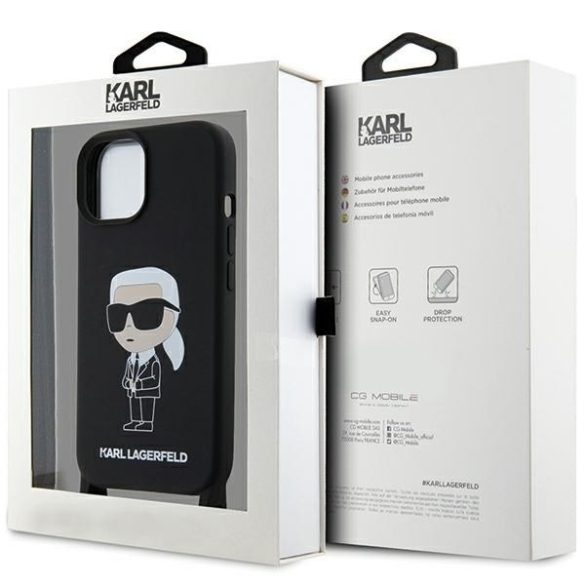 Karl Lagerfeld KLHCP15SSCBSKNK iPhone 15 / 14 / 13 6.1" keménytok fekete Crossbody Szilikon ikonikus ikonikus