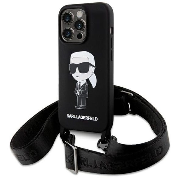 Karl Lagerfeld KLHCP15XSCBSKNK iPhone 15 Pro Max 6.7" keménytok fekete Crossbody szilikon ikonikus