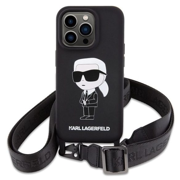 Karl Lagerfeld KLHCP15XSCBSKNK iPhone 15 Pro Max 6.7" keménytok fekete Crossbody szilikon ikonikus