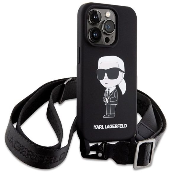 Karl Lagerfeld KLHCP15XSCBSKNK iPhone 15 Pro Max 6.7" keménytok fekete Crossbody szilikon ikonikus