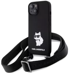   Karl Lagerfeld KLHCP15SSCBSCNK iPhone 15 6.1" keménytok fekete Crossbody szilikon Choupette