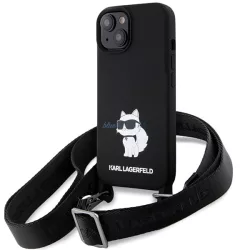   Karl Lagerfeld KLHCP15SSCBSCNK iPhone 15 6.1" keménytok fekete Crossbody szilikon Choupette