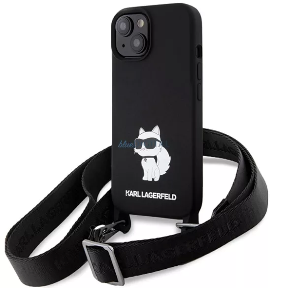 Karl Lagerfeld KLHCP15SSCBSCNK iPhone 15 6.1" keménytok fekete Crossbody szilikon Choupette