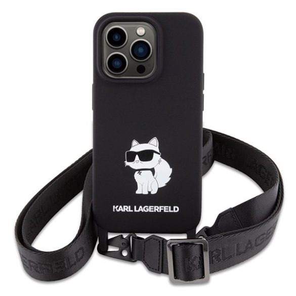 Karl Lagerfeld KLHCP15LSCBSCNK iPhone 15 Pro 6.1" keménytok fekete Crossbody szilikon Choupette