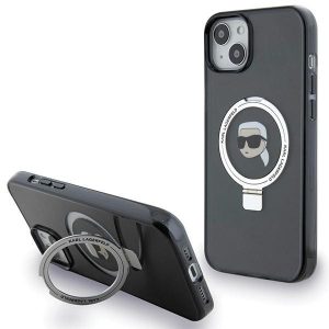 Karl Lagerfeld KLHMP15MHMRSKHK iPhone 15 Plus / 14 Plus 6.7" fekete keménytok gyűrűs állvány Karl Head MagSafe