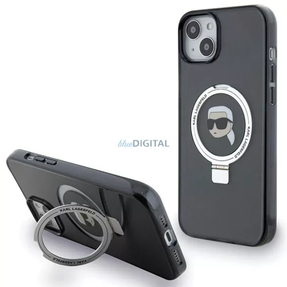 Karl Lagerfeld KLHMP15MHMRSKHK iPhone 15 Plus 6.7" fekete keménytok gyűrűs állvány Karl Head MagSafe