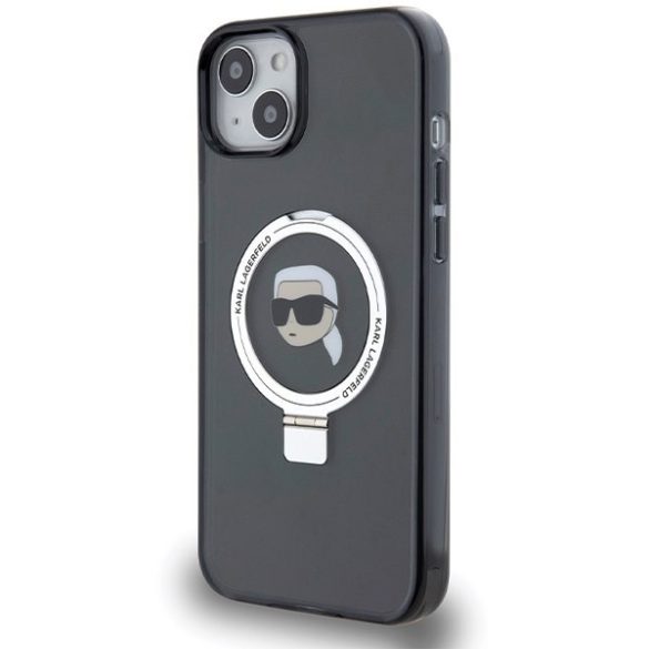 Karl Lagerfeld KLHMP15MHMRSKHK iPhone 15 Plus / 14 Plus 6.7" fekete keménytok gyűrűs állvány Karl Head MagSafe