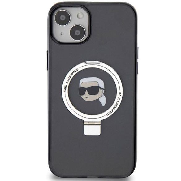 Karl Lagerfeld KLHMP15MHMRSKHK iPhone 15 Plus / 14 Plus 6.7" fekete keménytok gyűrűs állvány Karl Head MagSafe