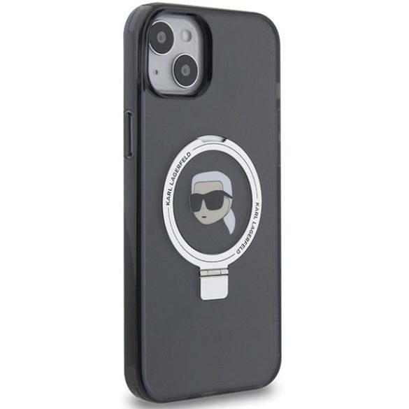 Karl Lagerfeld KLHMP15MHMRSKHK iPhone 15 Plus / 14 Plus 6.7" fekete keménytok gyűrűs állvány Karl Head MagSafe