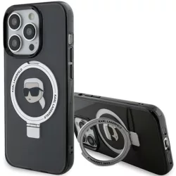   Karl Lagerfeld KLHMP15LHMRSKHHK iPhone 15 Pro 6.1" fekete keménytok gyűrűs állvány Karl Head MagSafe