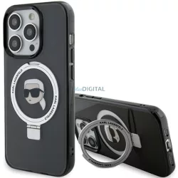   Karl Lagerfeld KLHMP15LHMRSKHHK iPhone 15 Pro 6.1" fekete keménytok gyűrűs állvány Karl Head MagSafe