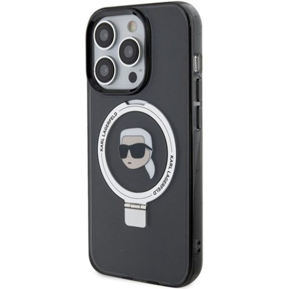 Karl Lagerfeld KLHMP15LHMRSKHHK iPhone 15 Pro 6.1" fekete keménytok gyűrűs állvány Karl Head MagSafe