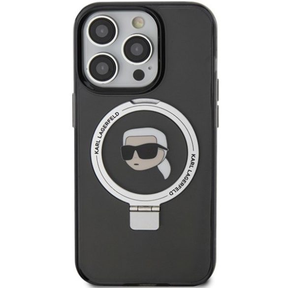 Karl Lagerfeld KLHMP15LHMRSKHHK iPhone 15 Pro 6.1" fekete keménytok gyűrűs állvány Karl Head MagSafe