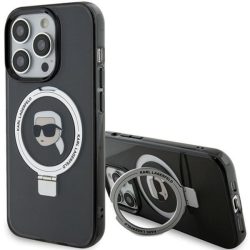   Karl Lagerfeld KLHMP15XHMRSKSKHK iPhone 15 Pro Max 6.7" fekete keménytok gyűrűs állvány Karl Head MagSafe
