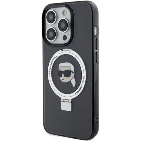 Karl Lagerfeld KLHMP15XHMRSKSKHK iPhone 15 Pro Max 6.7" fekete keménytok gyűrűs állvány Karl Head MagSafe
