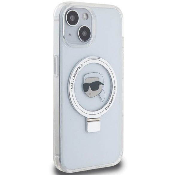 Karl Lagerfeld KLHMP15SHMRSKHHH iPhone 15 / 14 / 13 6.1" fehér keménytok gyűrűs állvány Karl Head MagSafe
