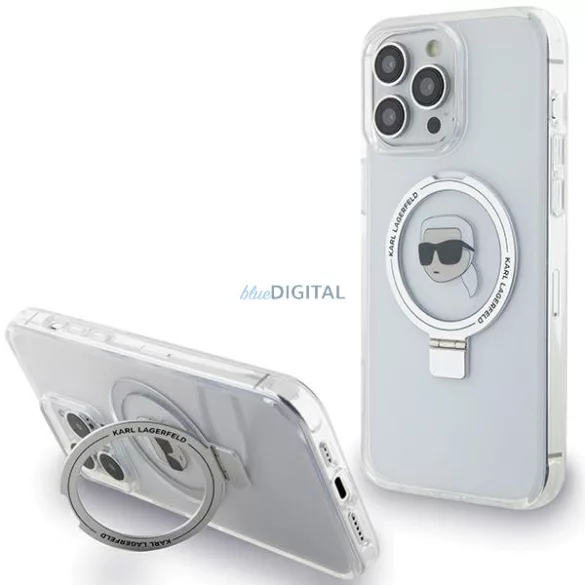 Karl Lagerfeld KLHMP15LHMRSKHHH iPhone 15 Pro 6.1" fehér keménytok gyűrűs állvány Karl Head MagSafe