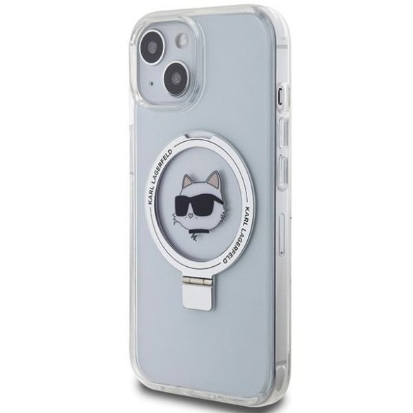 Karl Lagerfeld KLHMP15SHMRSCHH iPhone 15 6.1" fehér keménytok gyűrűs állvány Choupette Head MagSafe