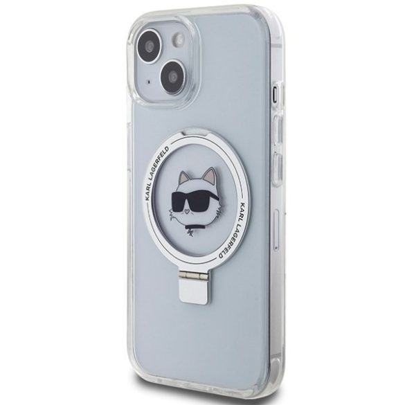 Karl Lagerfeld KLHMP15SHMRSCHH iPhone 15 / 14 / 13 6.1" fehér keménytok gyűrűs állvány Choupette Head MagSafe