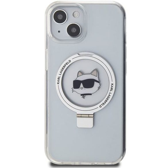 Karl Lagerfeld KLHMP15SHMRSCHH iPhone 15 / 14 / 13 6.1" fehér keménytok gyűrűs állvány Choupette Head MagSafe