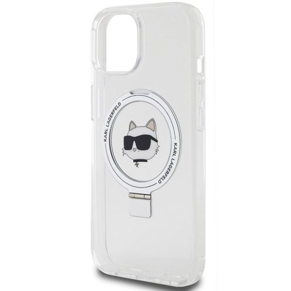 Karl Lagerfeld KLHMP15SHMRSCHH iPhone 15 6.1" fehér keménytok gyűrűs állvány Choupette Head MagSafe