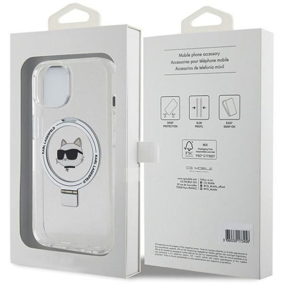 Karl Lagerfeld KLHMP15SHMRSCHH iPhone 15 6.1" fehér keménytok gyűrűs állvány Choupette Head MagSafe