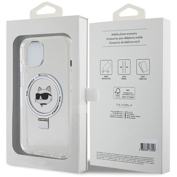 Karl Lagerfeld KLHMP15SHMRSCHH iPhone 15 / 14 / 13 6.1" fehér keménytok gyűrűs állvány Choupette Head MagSafe