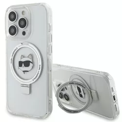   Karl Lagerfeld KLHMP15LHMRSCHH iPhone 15 Pro 6.1" fehér keménytok gyűrűs állvány Choupette Head MagSafe