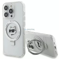   Karl Lagerfeld KLHMP15LHMRSCHH iPhone 15 Pro 6.1" fehér keménytok gyűrűs állvány Choupette Head MagSafe