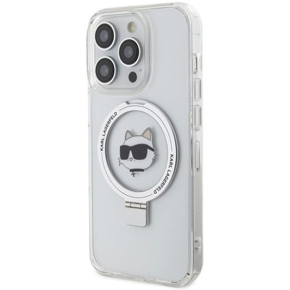 Karl Lagerfeld KLHMP15LHMRSCHH iPhone 15 Pro 6.1" fehér keménytok gyűrűs állvány Choupette Head MagSafe