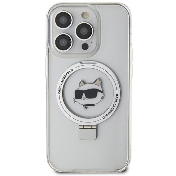 Karl Lagerfeld KLHMP15LHMRSCHH iPhone 15 Pro 6.1" fehér keménytok gyűrűs állvány Choupette Head MagSafe