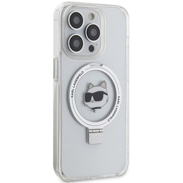 Karl Lagerfeld KLHMP15LHMRSCHH iPhone 15 Pro 6.1" fehér keménytok gyűrűs állvány Choupette Head MagSafe