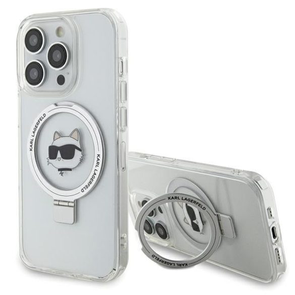 Karl Lagerfeld KLHMP15XHMRSCHH iPhone 15 Pro Max 6.7" fehér keménytok gyűrűs állvány Choupette fej MagSafe