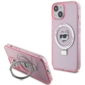Karl Lagerfeld KLHMP15SHMRSCHP iPhone 15 / 14 / 13 6.1" rózsaszín keménytok gyűrűs állvány Choupette Head MagSafe