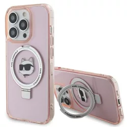   Karl Lagerfeld KLHMP15LHMRSCHP iPhone 15 Pro 6.1" rózsaszín keménytok gyűrűs állvány Choupette Head MagSafe