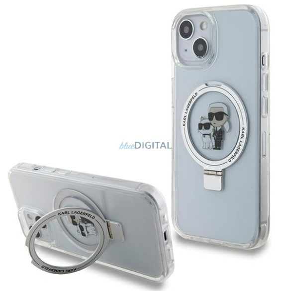 Karl Lagerfeld KLHMP14SHMRSKCH iPhone 14 / 15 / 13 6.1" fehér keménytok gyűrűs állvány Karl&Choupettte MagSafe