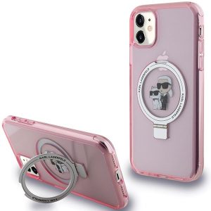 Karl Lagerfeld KLHMN61HMRSKCP iPhone 11 / Xr 6.1" rózsaszín keménytok Gyűrűs állvány Karl&Choupettte MagSafe