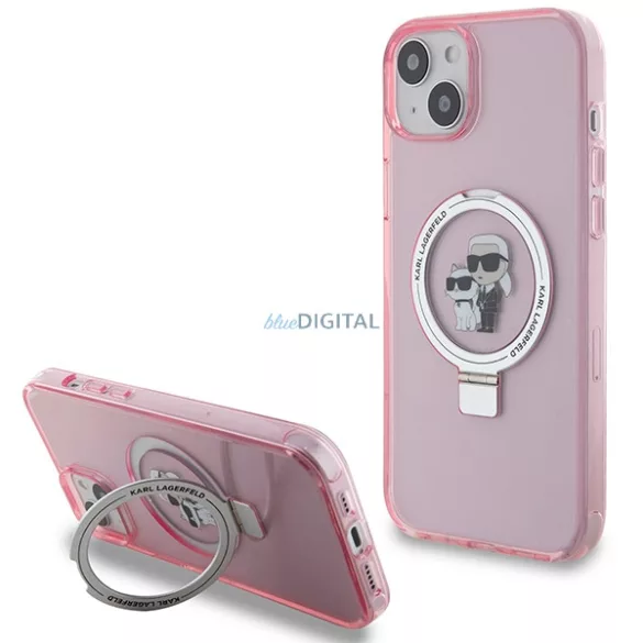Karl Lagerfeld KLHMP15SHMRSKCP iPhone 15 6.1" rózsaszín keménytok gyűrűs állvány Karl&Choupettte MagSafe