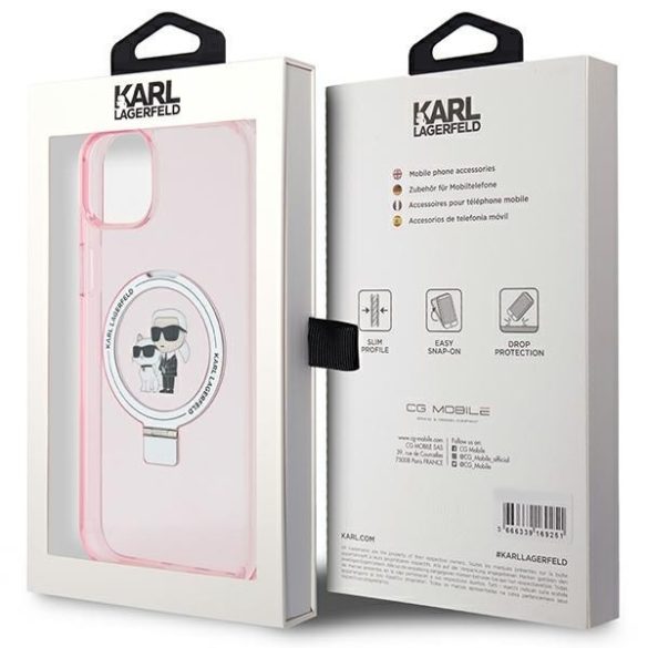 Karl Lagerfeld KLHMP15SHMRSKCP iPhone 15 / 14 / 13 6.1" rózsaszín keménytok gyűrűs állvány Karl&Choupettte MagSafe